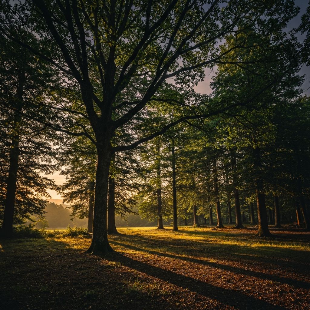 Pokojná lesná krajina s prirodzeným osvetlením reprezentujúca komunikáciu a prístupnosť